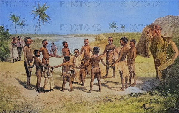 Negro Children Playing Rows Of Rings In The German Colony Of Tanzania