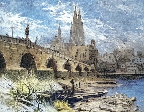 The Stone Bridge Over The Danube In Regensburg In 1879