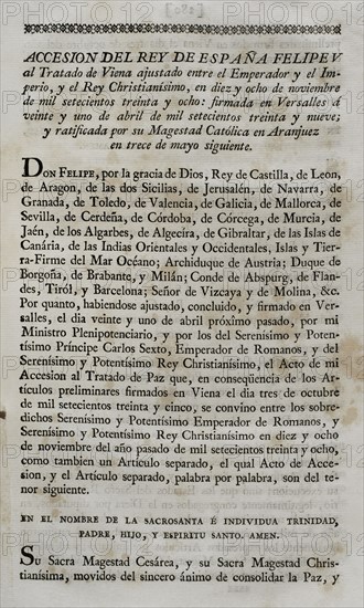 Accession by King Philip V of Spain to the Treaty of Vienna.