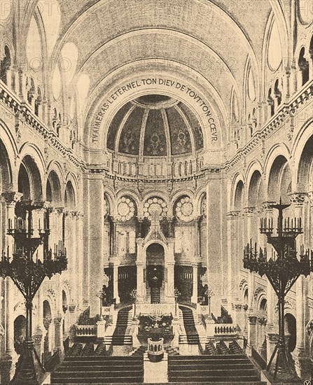 Interior view of the Paris synagogue on Rue Victoire