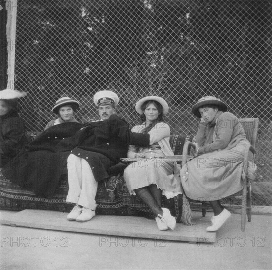 Grand Duchesses with officer Rodionov on court in Livadia