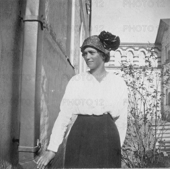 Grand Duchess Maria Nikolaevna of Russia while visiting Feodorovsky Gorodok in Tsarskoye Selo Russia circa 1915