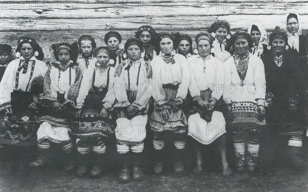 Russian girls in traditional folk costumes circa  before 1917