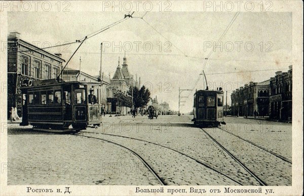 Trams on Bolshoy Prospekt in Rostov-on-Don Russia circa  1910