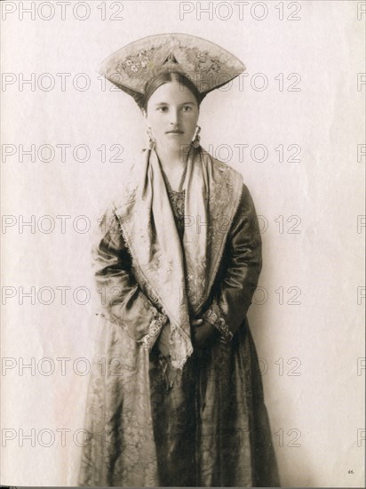 Young Russian woman in traditional cultural dress from Southern Russia