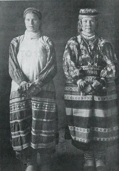 Two Russian women in folk costumes circa  before 1917