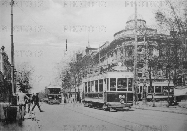 This is photo view of Odessa Ukraine street scene with trolley or tram  circa early 1900s