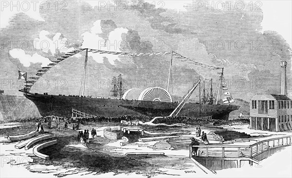 The Launch Of The Steam Ship Vectis At Cowes.