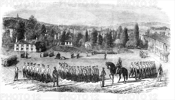 Foot guards on squad drill, St John's Wood barracks.