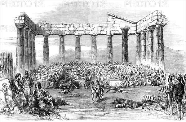Fete to officers of the English and French forces and the Greek army and navy in the Acropolis during the English, French occpation of Athen.