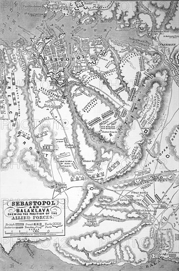 A map showing position of allied forces in Sebastopol and Balaclava.