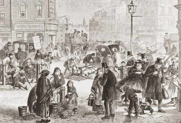 An icy cold day in London, England in the 19th century.