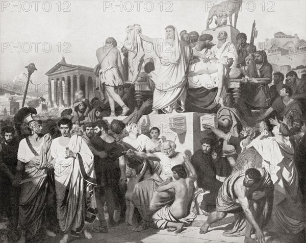 Mark Antony delivering the funeral oration over the dead body of Caesar.