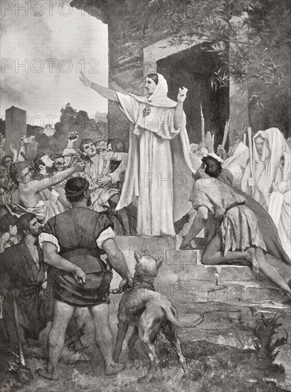 St. Genevieve calming the Parisians on the approach of Attila the Hun.