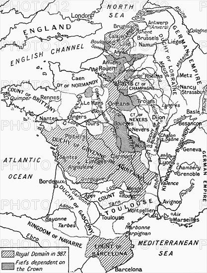 A map of feudal France in 987.