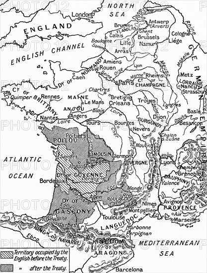 A map of France after the Treaty of Bretigny.