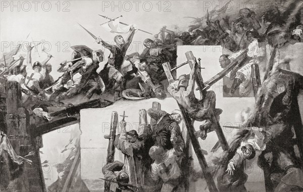 Godfrey de Bouillon at the Siege of Jerusalem in 1099 during the First Crusade.