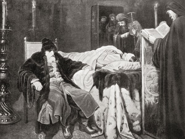 Ivan the Terrible beside the body of his son and heir Ivan Ivanovich whom he struck and killed in a fit of rage.