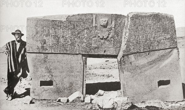 The Gate of the Sun, Tiahuanaco, a Pre-Columbian archaeological site in western Bolivia.