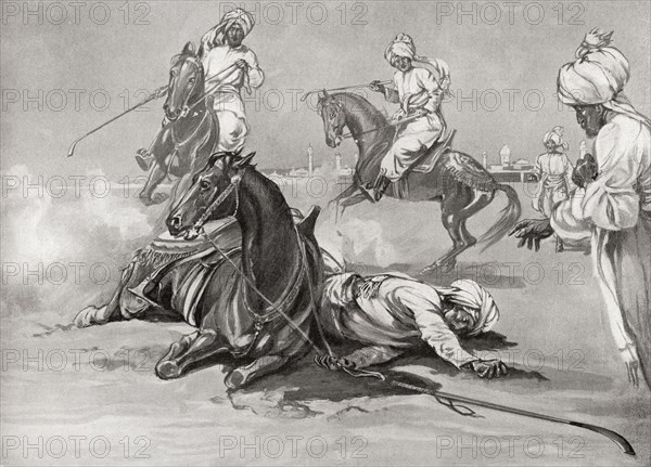 The death of Qutb al-Din Aibak as a result of a fall from his horse while playing Chaugan.