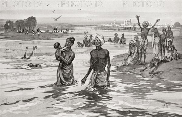 Famine sufferers drown themselves in the river Jamna aka Yamuna after a 13th century famine in northern India.