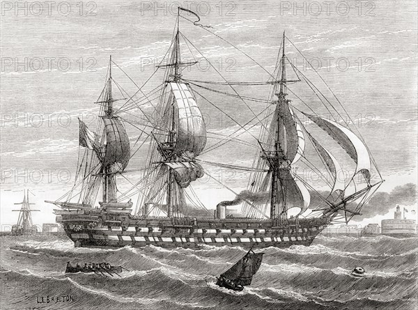 Napoleon, a 90-gun ship of the line of the French Navy, the first purpose-built steam battleship in the world.