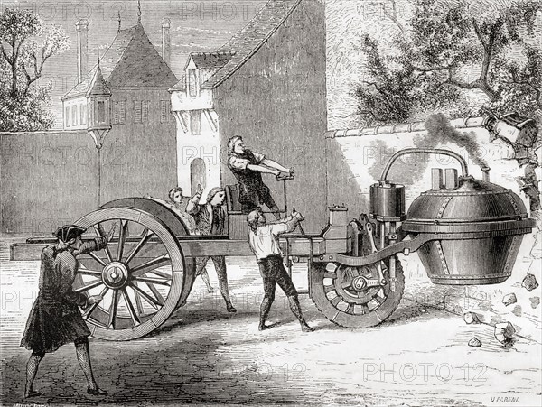 The first steam powered car, built by Cugnot.