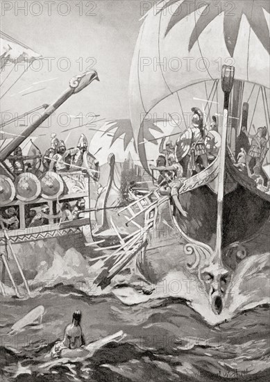 The defeat of an Ionian fleet by the ships of the Assyrian king Sennacherib.