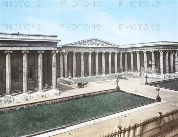 The British Museum with horse and carriage awaiting guests.