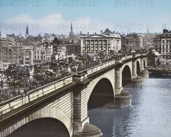 London Bridge in Victorian rush hour.