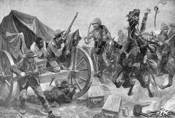 Rebel colonists attacked by the British cavalry.