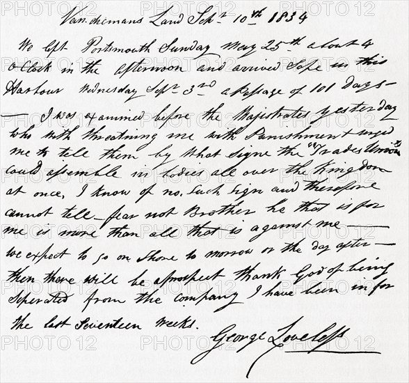 A letter received by James Loveless from his brother George Loveless.