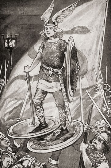 An old Viking custom was to raise the victorious captain on the shields of two warriors.