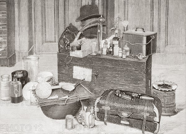 Objects found in the house of the French anarchist Ravachol after his bombings at the Restaurant Very.
