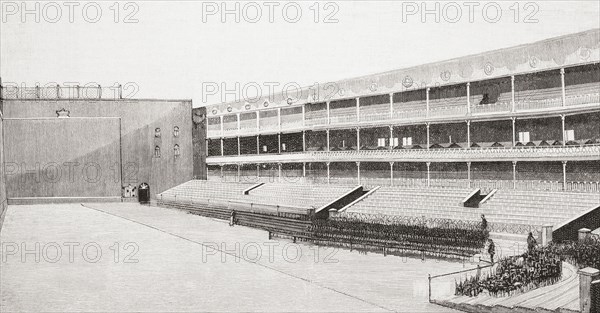 Interior of the Fiesta Alegre Fronton court and stands.