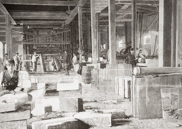 Workers cutting the marble in the Marble Quarry.