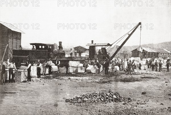 Workers carving the marble at the Marble Quarry.