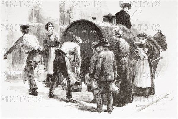 Distributing free pure water to the population during the 1892 Cholera outbreak in Hamburg.