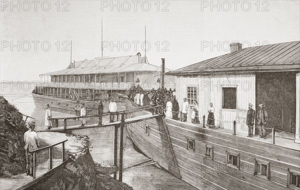 A floating hospital on the River Volga.