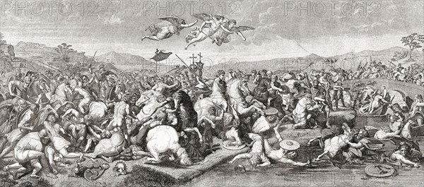 The victory of Roman Emperor Constantine I over Maxentius at The Battle of the Milvian Bridge.