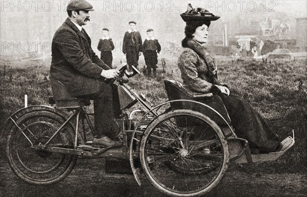A Combination bicycle which carried the passenger in front and slightly to the left of the rider to enable him to see the road.