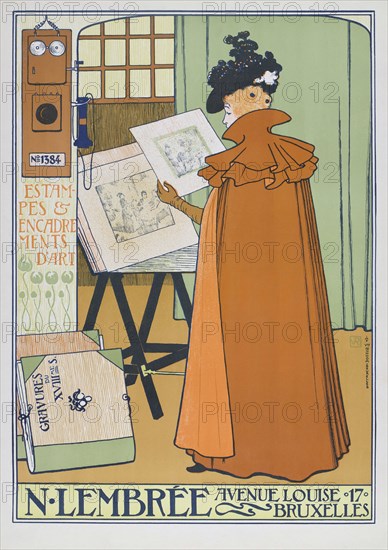 Poster dating from 1897 advertising the art and framing shop of N. Lembree in Brussels.