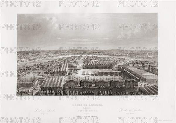 View of the London docks in the mid 19th century.