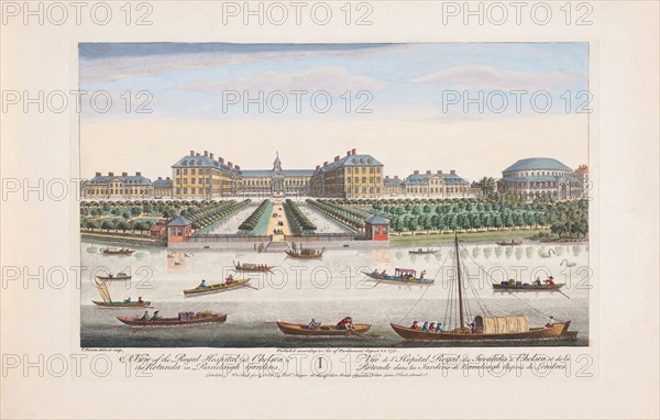 A view of the Royal Hospital at Chelsea & the Rotunda in Ranelaigh Gardens.