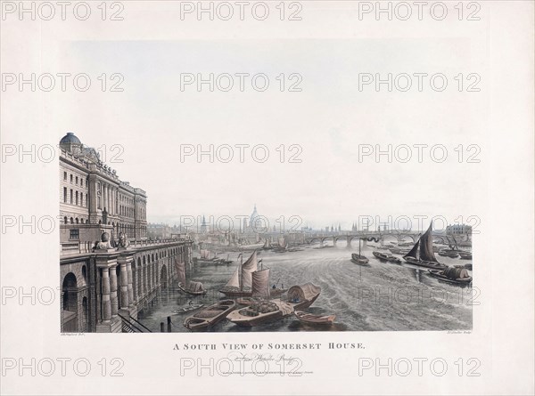 A south view of Somerset House from Waterloo Bridge.