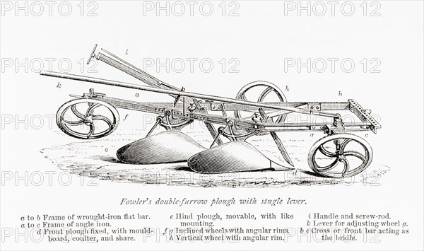 Fowler's double-furrow plough with single lever.