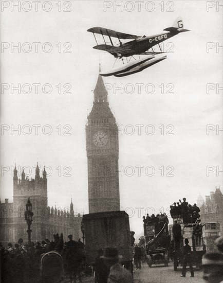 Alan Cobham coming in to land on the River Thames.