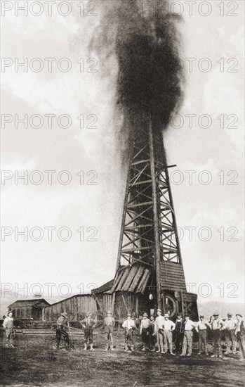 A gusher amongst the oil wells in the San Joaquin Valley.