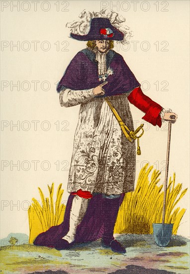 Man wearing mixture of clothes representing the Three Orders - Clergy.