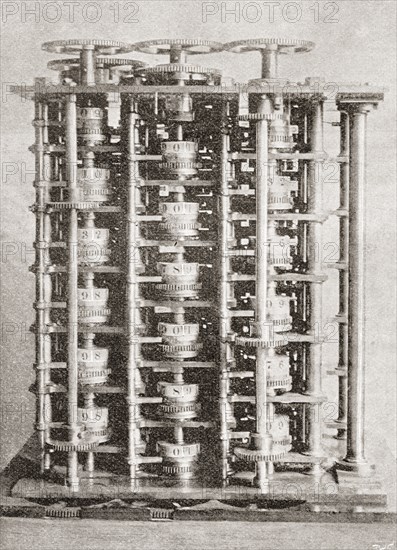 The difference engine of the Babbage Calculating Machine.